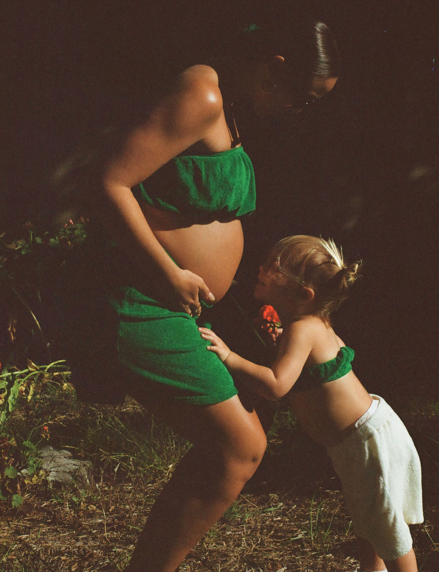 matching baby and adult textured green apple terry sets with tube top and short